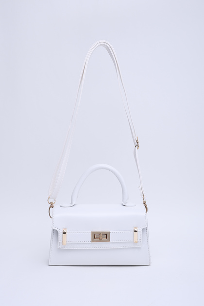 Weiße Shk188 Kunstleder-Tasche mit einem Fach und Schlossdetail, zum Umhängen, für Hand, Arm und Schulter