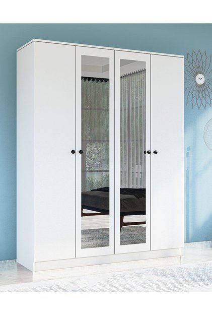 Gm 053 Hayal 4 Kapılı Aynalı Düğme Kulplu Gardırop