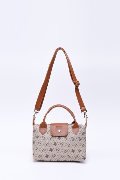 Monogram Printed Mink Shk135 Faux Leather, Single Compartment, Double Strap Hand, Arm and Cross Shoulder Bag