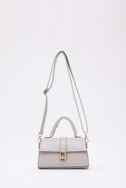 Gray Shk109 Faux Leather Snap Fastener Adjustable Strap Women's Hand, Arm and Shoulder Bag L:11 E:19 W:7 cm