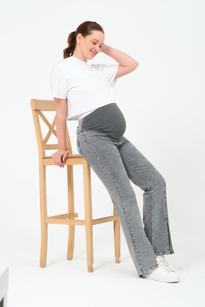 Pregnancy Stretchy Belly-Banded Adjustable-Waist Flared Jeans ANTHRACITE