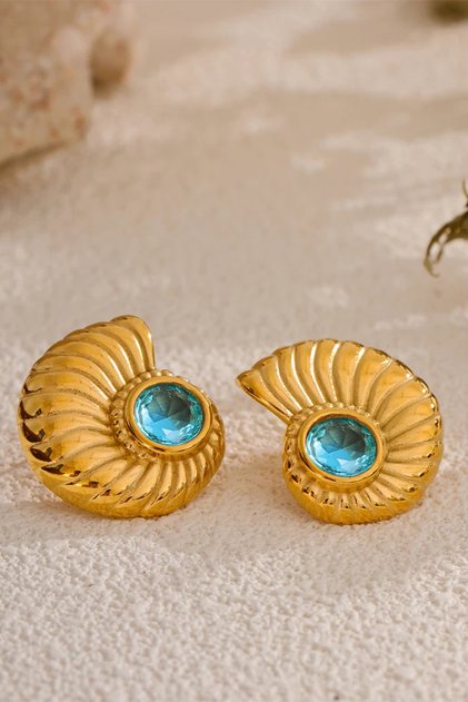 Blue Stone Snail Shell Gold Color Women Earrings