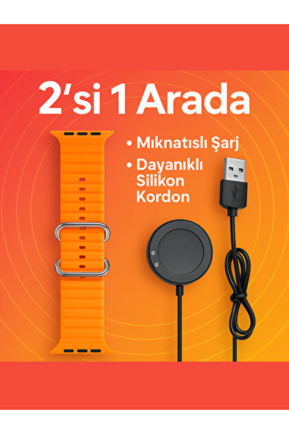 T700 T500 Plus Mıknatıslı Akıllı Saat Şarj Aleti Cıhazı & Ocean Silikon Kordon