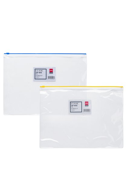 Deli E5526 A4 PVC Zip Bag - Durable & Transparent with Business Card Holder