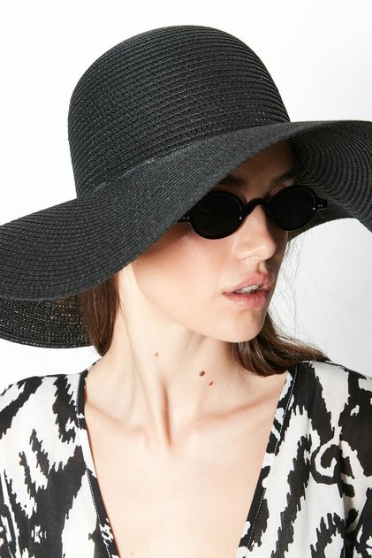 Short Brim Straw Beach Hat Y8201 Black