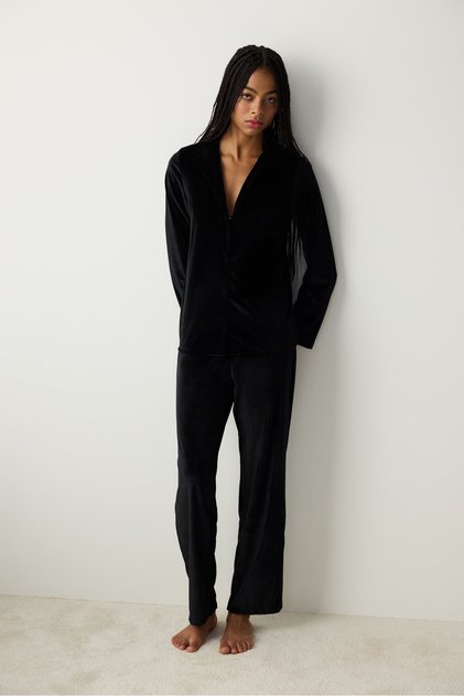 Dark Velvet Siyah Gömlek Pantolon Pijama Takımı