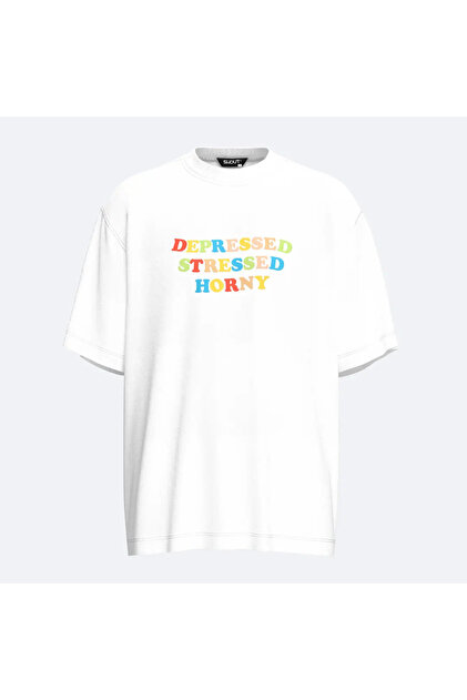 Shout Oversize Depressed Stressed Horny Oldschool Unisex T-shirt