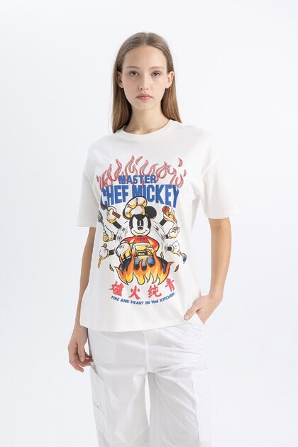 Defacto Unisex Coool Disney Mickey & Minnie Oversize Bisiklet Yaka