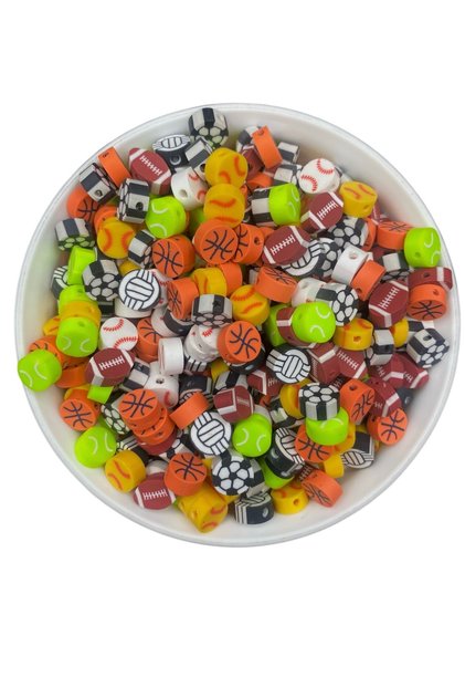 25Pcs Polymer Clay Fimo Sports Balls, Basketball ,Football ,Tennis ,Volleyball Mixed Model Jewelry Bead