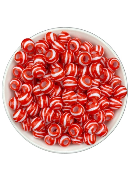 25Gr Large Hole 12mm Red White Color, Turkey Beads, Fan, Football Jewelry Beads (~32Pcs)