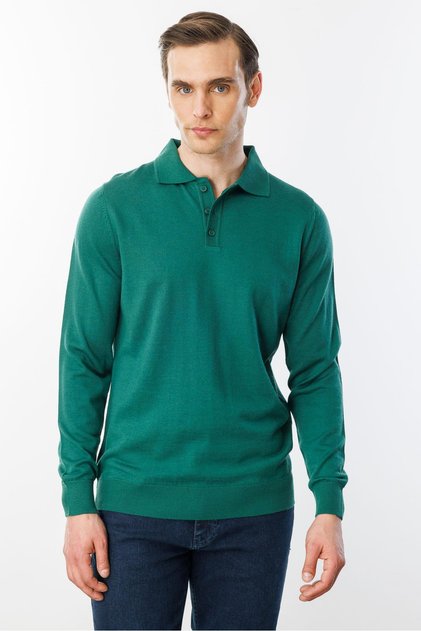 Men's Basic Polo Neck Slim Knitwear Sweater Ö.Başı