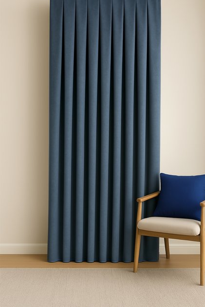 Barcelona Velvet-Textured Drapery Curtain Indigo (Without Pleats)