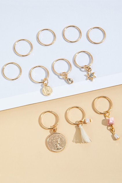11 Pieces Ringed Medallion Dangle Hair Earring Set