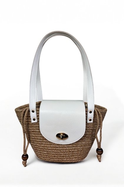 Lily Genuine Leather Inner Lined Jute Straw Look Shoulder Bag