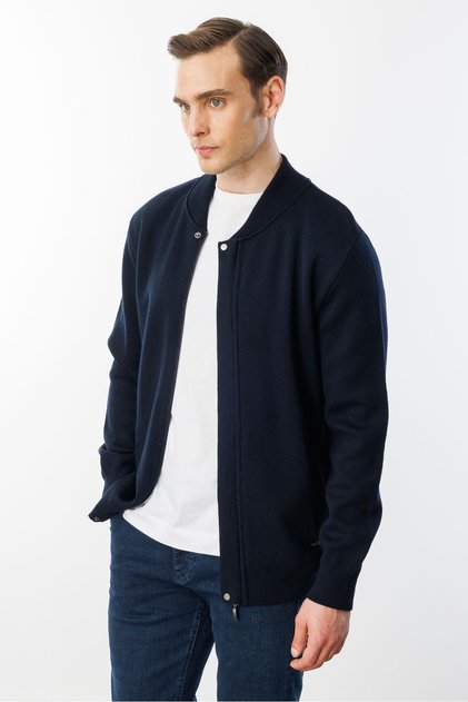 Men's Judge Collar Steel Knitwear Wool Jacket Dark Blue