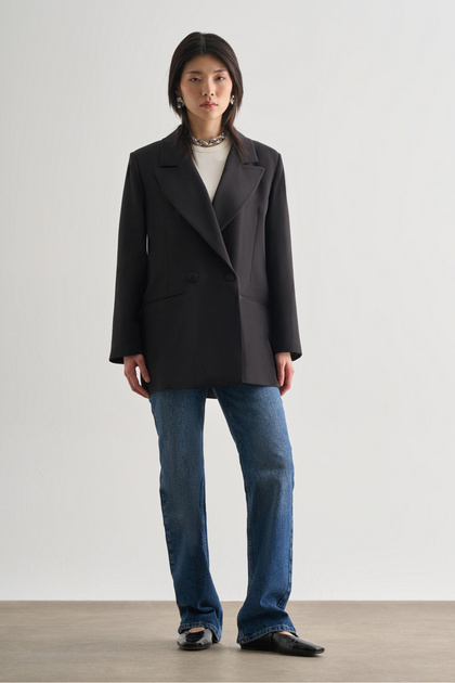 Oversize Çift Yırtmaçlı Siyah Blazer Ceket
