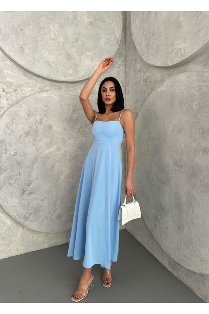 Women's Thin Strap Lined Maxi Knee-Length Dress