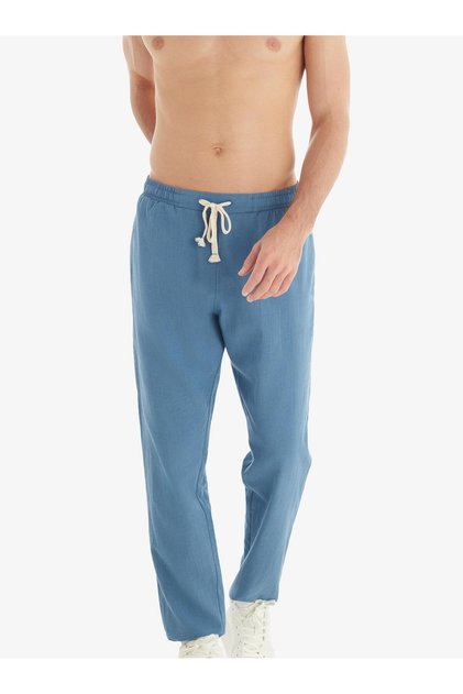 Men's Premium Linen Blue Trousers Single Bottom C0T4N7O04