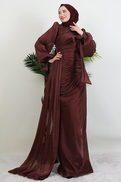 Afra Silk Evening Dress Rose Brown