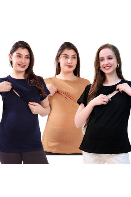 Pack of 3 Soft & Comfortable Maternity & Nursing Pullon Top for Women