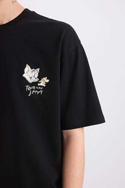 Defacto %100 Pamuk Tom & Jerry Oversize Geniş Kalıp Bisiklet Yaka