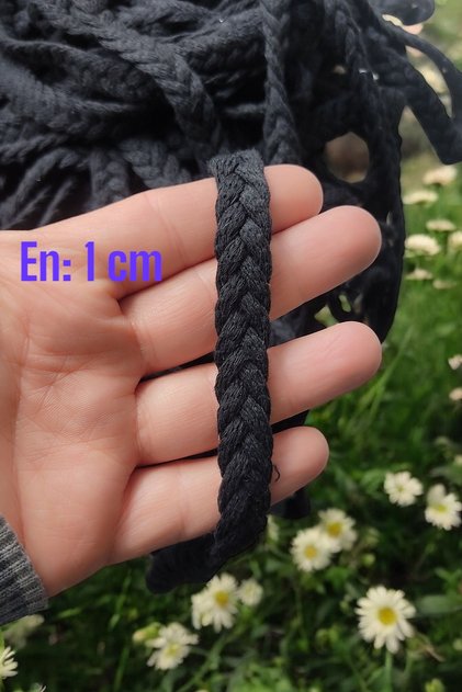 Örme şerit örgülü ip dekoratif şerit siyah twisted desen 1 metre