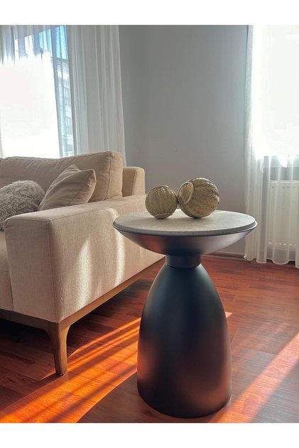 Bowl Modern Yan Sehpa Mantar Bohem Traverten Sunta Tabla alüminyum gövde 53 X 42 cm