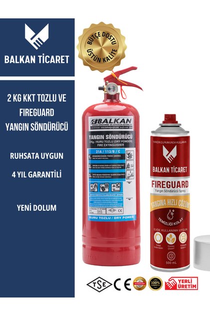 2 Kg Tozlu Yangın Tüpü + yangın spreyi hediyeli - her alanda kolay kullanım