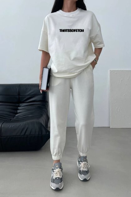 Thatssofetch Tricou Pantaloni de trening Jogger - Set de trening cu imprimeu alb, oversize, pentru ciclism