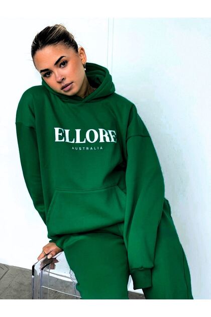 طقم بدلة رياضية نسائية من Green Ellore - مقاس كبير مطبوع