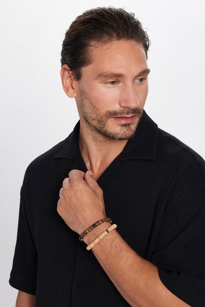 Men's Relax Fit Relaxed Cut Knitted Texture Short Sleeve Apache Collar Black Shirt