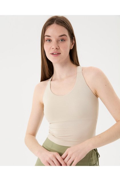 Women's Cream Halter Half Crop Blouse - Ecovero ™ Viscose, with Inner Bra, Chest Pads, Halter