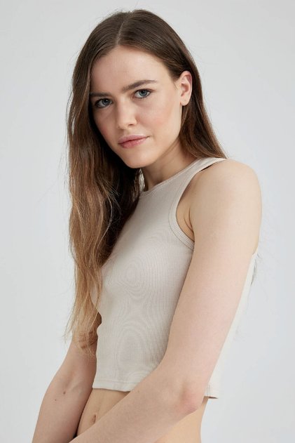 Fitted Halter Neck Ribbed Camisole Basic Plain Undershirt U0357Az23Sm