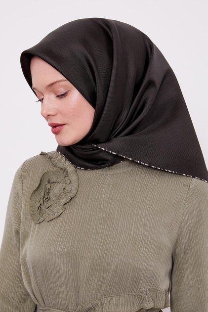 Khaki Striped Twill Silk Scarf