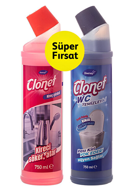 Clonet Wc Temizleyici Kireç Sökücü 2'li Set750 750ml - Fiyatı