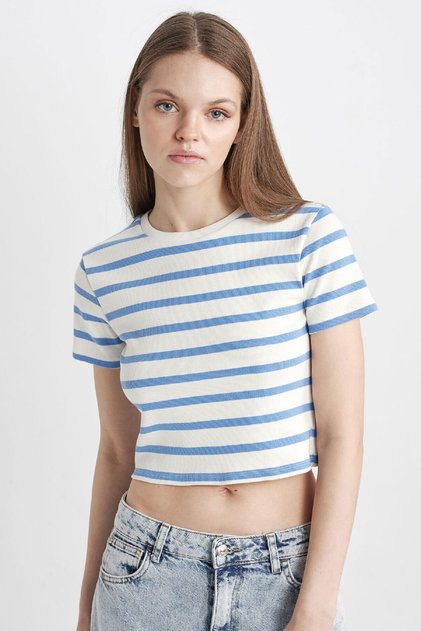 Coool Fitted Striped Ribbed Short Sleeve T-Shirt A7646Ax24Sm