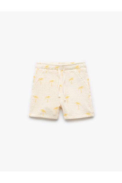 Palm Printed Cotton Muslin Shorts with Lace-Up Waist