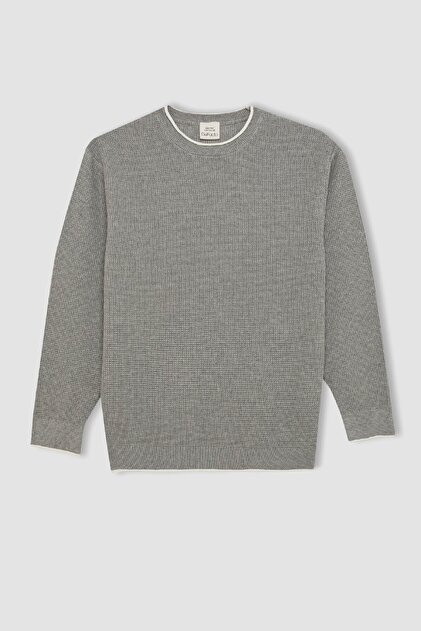 Boy's Gray Crew Neck 100% Cotton Basic Plain Knitwear Sweater 25K 801005079
