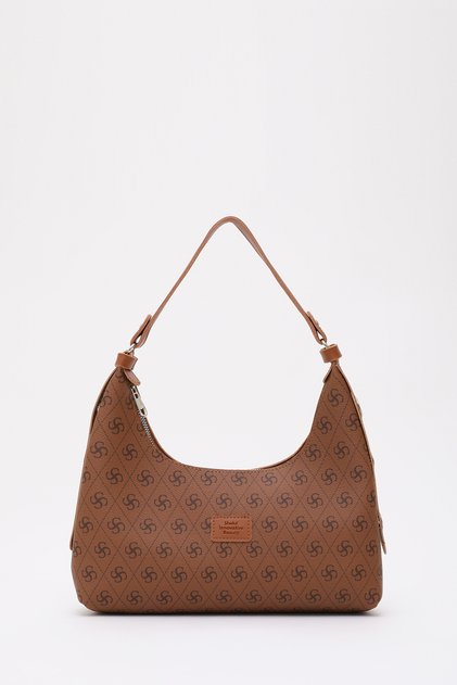 Monogram Printed Tan Shk82 Baguette Model Single Compartment Women's Faux Leather Shoulder Bag