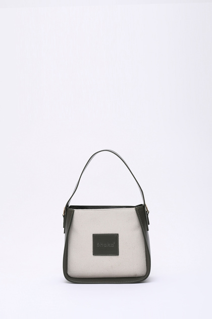 Khaki Green Shk176 Faux Leather Detailed, Single Compartment, Zip-Up, Canvas Hand, Arm and Shoulder Bag