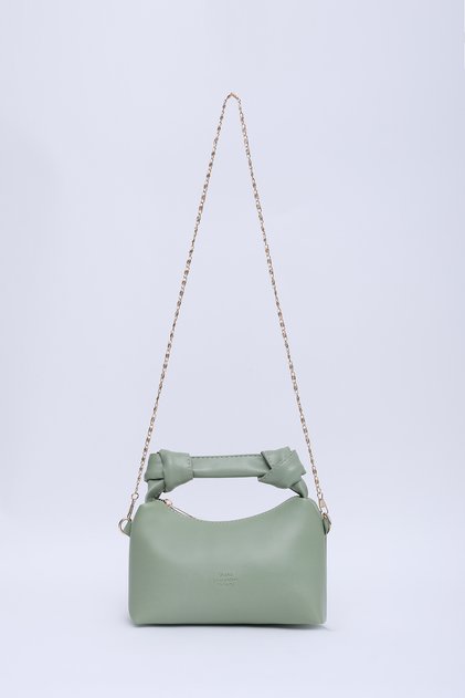 Mint Green Shk24 Soft Leather Knot Detailed Chain Strap Hand and Shoulder Bag L:14 W:22 W:8 Cm