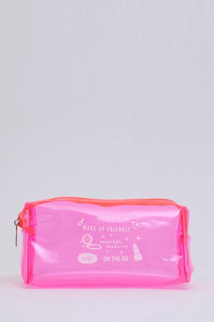 Pink Shk104 Rectangular Transparent PVC Multi-Purpose Travel & Makeup Bag L:8 E:19 W:8 cm