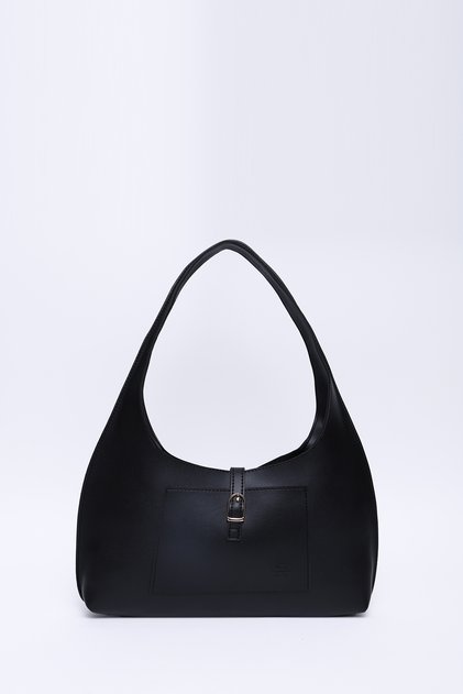 Black Shk142 Faux Leather Two-Compartment Snap Fastener Hand, Arm and Shoulder Bag