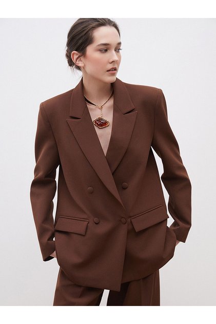 Soulife Kahverengi Krep Kadın Blazer Ceket
