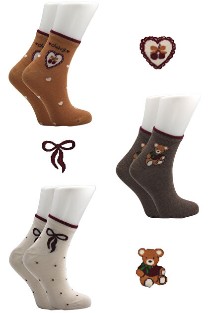 Women's Cotton Half Socks Patterned Colorful 3-Piece Pack
