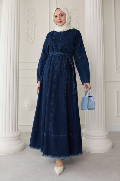 Dark Blue Denim Dress with Full Seam Detail