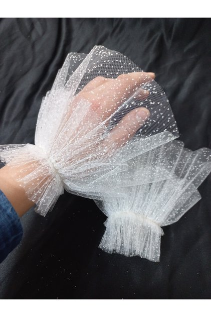 Aynoor Sparkling Glitter Tulle Cuff Bracelet White