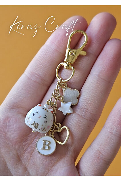Kiraz Craft Porselen Boncuk Kedi Charm Anahtarlık - Çanta Süsü