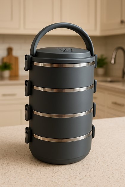 4 Katlı Sefer Tası Sızdırmaz Yemek Termosu Füme Tek Kişilik Hacimi Vardır 2.4 Litre