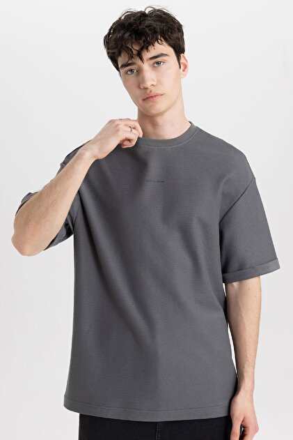 Comfort Regular Fit Rahat Kalıp Bisiklet Yaka Baskılı Kısa Kollu Ağır Kumaş Tişört B5916ax24sp